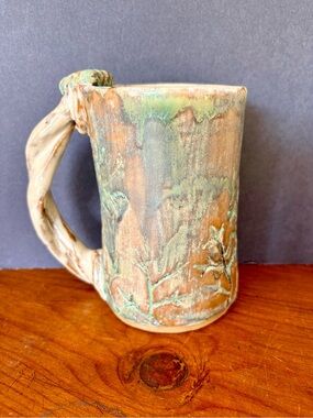 Handmade Rustic Ceramic Mug with Green and Brown Glaze